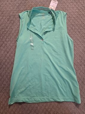 EP Pro Sleeveless Polo Tank in Aqua Teal